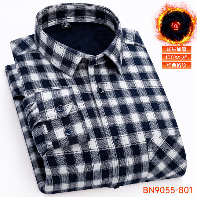 Winter Warm Shirt Pure Cotton Brushed Plaid Fleece-Lined Thickeneded Middle-Aged and Elderly Men's Cardigan Dad's Cotton Shirt