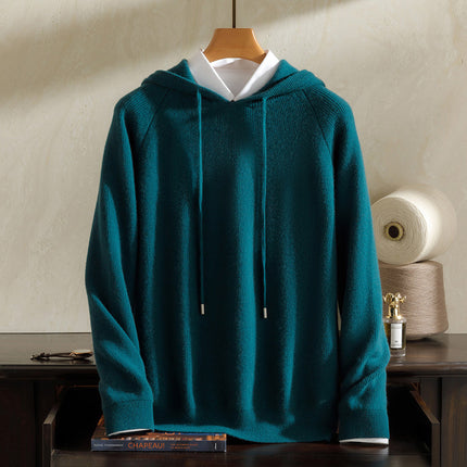 Cashmere Sweater Men's 100 Pure Cashmere Autumn and Winter New Arrival Yuanbao Needle Pullover Drawstring Hoodie Knitted Sweater Jacket
