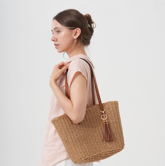 New Versatile Straw Bag, Large Capacity Handmade Woven Bag, Vacation Beach Bag, Vegetable Basket, Women's Bag, Shoulder Tote Bag