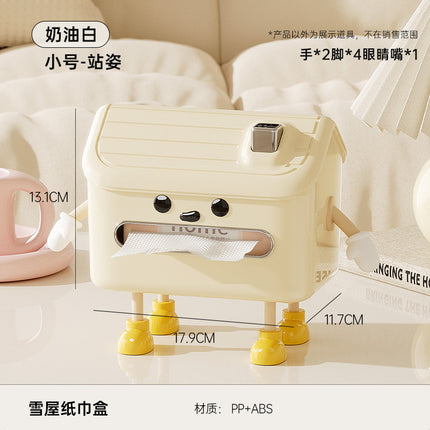 Desktop Tissue Box with High Aesthetic Appeal for Home Use, Stone-Like Bathroom Toilet Paper Holder with Built-In Spring, Large Capacity Tissue Box for Living Room