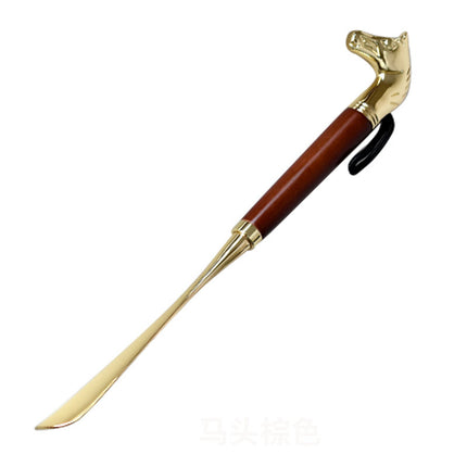 Factory direct metal alloy lion head horse head twelve zodiac shoehorn solid wood super long shoehorn in stock wholesale