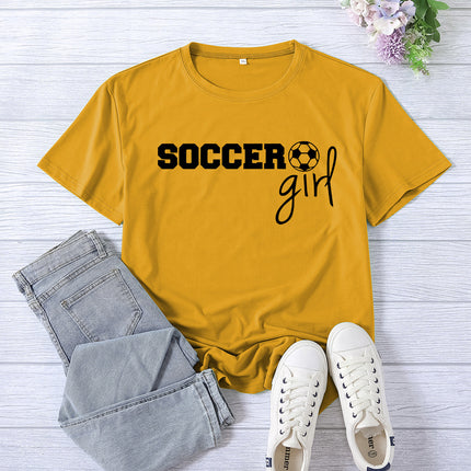 Amazon cross-border foreign trade soccer girl printed women's round neck top T-shirt summer casual European size plus size