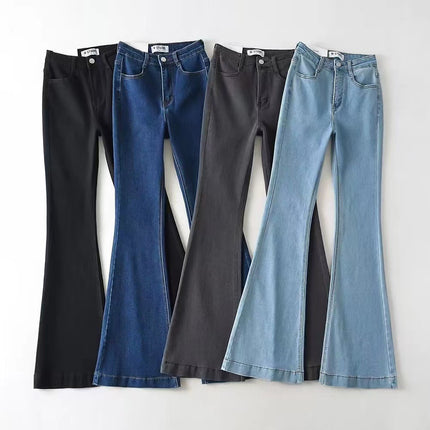 Korean style hot girl high waist tight flared jeans for women 2024 Spring and Autumn New elastic slimming mop pants fashion