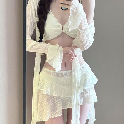 Pure Desire Hot Girl Sexy Bikini Swimsuit Women's Four-Piece Split Long Sleeve Conservative Skirt Style Slimming Hot Spring Wear