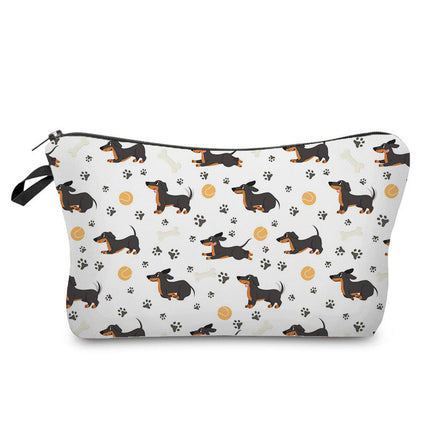Trendy new sausage dog printed cosmetic bag cute animal cosmetics storage bag large capacity wash bag