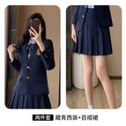 Navy Blue Pleated Dress / S