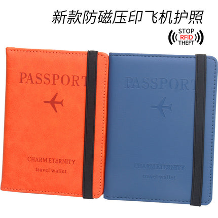 Rfid Anti-Magnetic Passport Holder Amazon Passport Book English Airline Ticket Holder Multi-Card Slot Elastic Band Passport Cover Leather