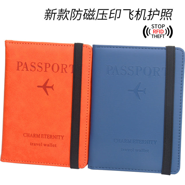 Rfid Anti-Magnetic Passport Holder Amazon Passport Book English Airline Ticket Holder Multi-Card Slot Elastic Band Passport Cover Leather