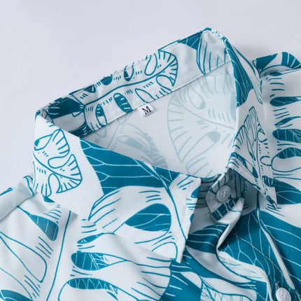 Men's Short-sleeved Shirt Men's Blue and White Turtle Bamboo Hawaiian Vacation Men's Shirt Summer 2025 New Cross-border