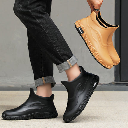 2026 New Men's Rain Boots Waterproof Non-Slip Short Style Fashionable Korean Version Rider Rain Boots Kitchen Work Water Shoes