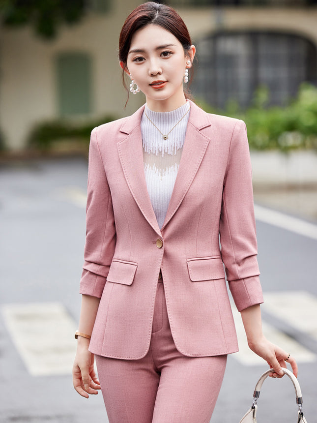 Professional Leisure Suit suit Women's 2024 Spring New Fashion Elegant Commuter Slim-fit Blue Suit Two-piece Set