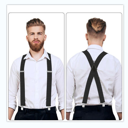 Men's Black Elastic Cross Strap Suspenders with 50mm Width, 5cm Wide Elastic Suspenders, X-Shaped Strong Elastic Suspenders for Foreign Trade