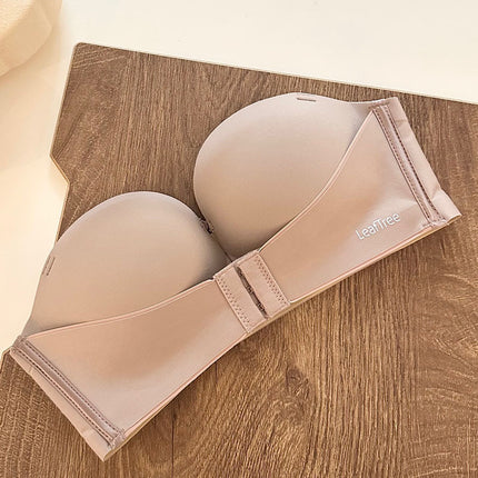 Original No Mark Front Button Push-up Lace Strapless Bra Invisible Back Underwear Women's Small Chest Non-slip Tube Top Bra