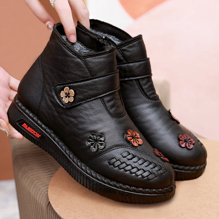 Mom's shoes winter cotton-padded shoes fleece-lined autumn and winter non-slip short boots warm elderly middle-aged and elderly women's shoes leather shoes middle-aged winter shoes