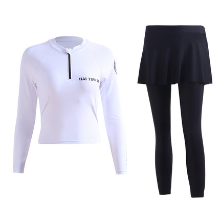 Two-Piece Long-Sleeve Swimwear for Women, Sun-Protective, Slimming, Tummy-Covering, Vacation Diving Suit, Quick-Dry Surfing and Snorkeling Rash Guard