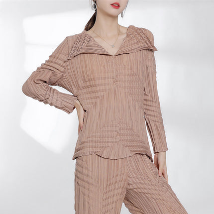 Miyake Design Hand-Pleated T-Shirt Tops for Women in Autum New Non-Stick Fur Non-Pilling Bottoming Shirt Long-Sleeved Women