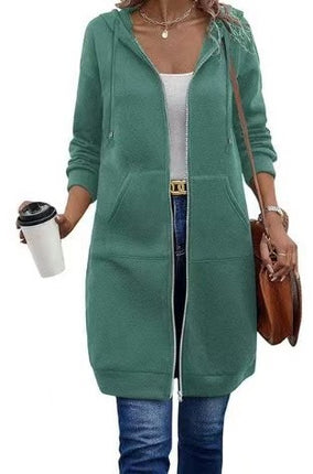 AliExpress Ebay Amazon Autumn and Winter Women's European and American Hooded Long Sleeve Long Sweater Fleece Zipper Coat Women