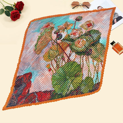 New wrinkled small square scarf female Korean imitation silk printed wrinkled small scarf Joker scarf decorative scarf wholesale