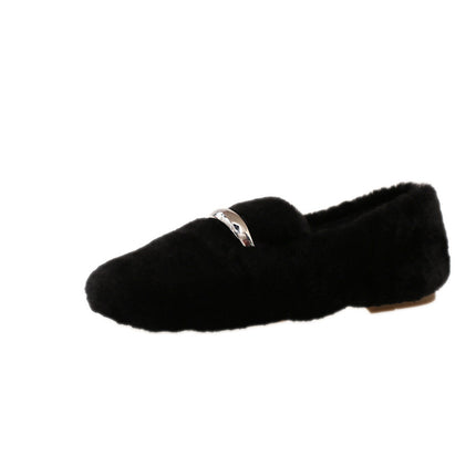 Furry Shoes for Women's Autumn and Winter Outer Wear 2025 New Velvet Warm Shoes Popular Bean Shoes Soft Sole Winter Flats Cotton Shoes