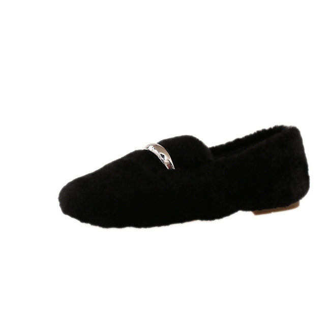 Furry Shoes for Women's Autumn and Winter Outer Wear 2025 New Velvet Warm Shoes Popular Bean Shoes Soft Sole Winter Flats Cotton Shoes