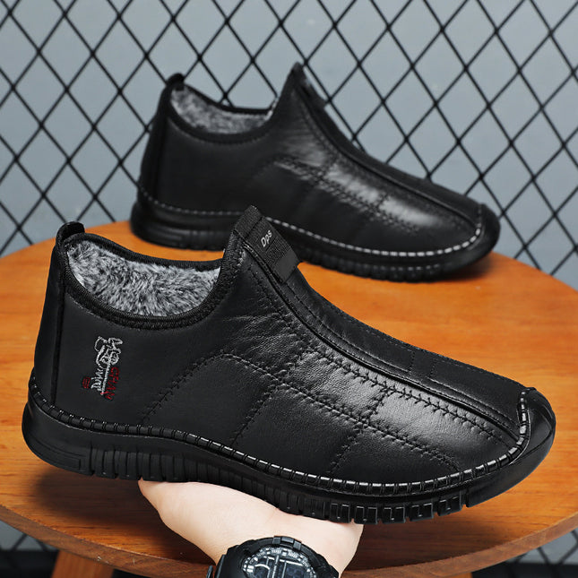 Men's Shoes Winter New Cotton Boots Plus Velvet Thickening Warm Middle-Aged and Elderly Dad's Shoes Non-Slip Slip-On Casual Shoes Cross-Border