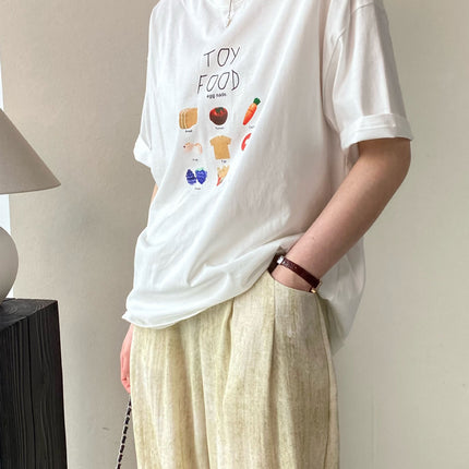 South Fish in stock! The breeze is blowing! Korean Style Fruit and Vegetable Printed Loose Cotton Short-sleeved T-shirt for Women