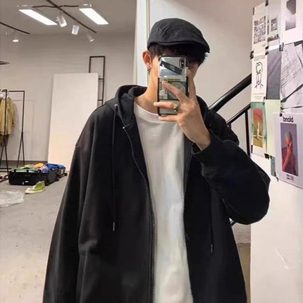 Early Autumn Hooded Sweatshirts for Men and Women, Winter Velvet New Korean Style Trendyy Tops, Casual Cardigan Zipper Jackets