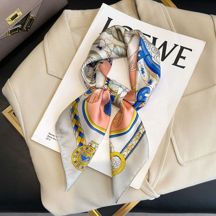 New Style Square Scarf Small Silk Satin Imitation Silk Women Flower and Bird Printed Beautiful Silk Scarf Thin Small Square Scarf Scarf Scarf