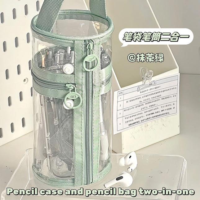 Ins Pen Holder Type Pencil Bag Large Capacity Storage Cylindrical Pen Holder Student High-Looking Transparent Waterproof Thickeneded Stationery Bag