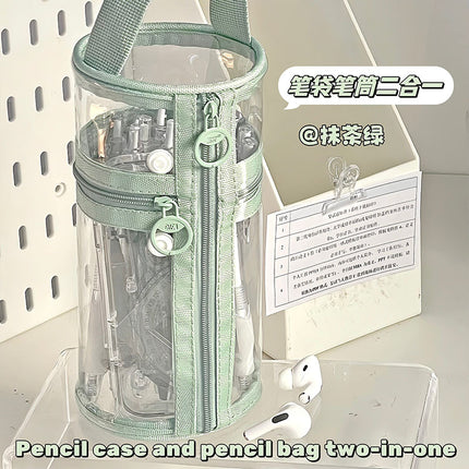 Ins Pen Holder Type Pencil Bag Large Capacity Storage Cylindrical Pen Holder Student High-Looking Transparent Waterproof Thickeneded Stationery Bag
