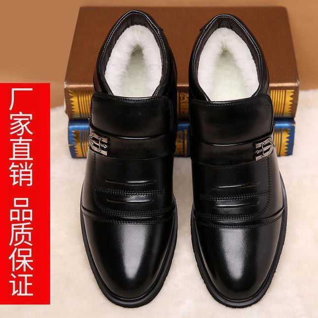 Men's cotton-padded shoes fleece-lined warm versatile business casual leather cowhide cotton-padded shoes non-slip dad snow boots