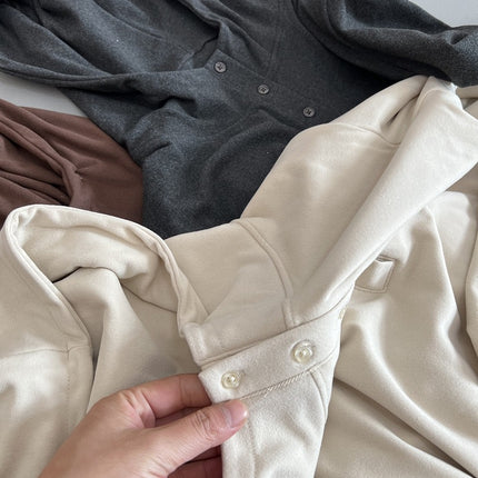This giant good wearing sticky rice hoodie door button hooded long sleeve thin sweater casual loose pullover top women