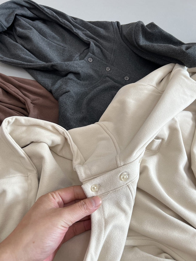 This giant good wearing sticky rice hoodie door button hooded long sleeve thin sweater casual loose pullover top women
