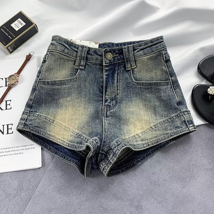 Hot Girl American retro distressed Denim shorts women's 2024 summer New Design High waist slimming slim hot pants