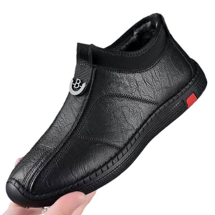Cross-border Autumn and Winter fleece-lined High-top Men's Shoes Cotton-padded Shoes Soft Sole Breathable All-match Casual Shoes Non-slip Simple Casual Men's Leather Shoes
