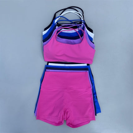 Shorts Set Women's Soft Naked Tight Yoga Shorts Back Hollow Out Back Cross Underwear Yoga Set