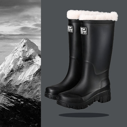 Cross-border Fashion Mid-high Rain Boots Women's Fixed Cotton Warm Outdoor Camping All-match Rain Boots Thick-soled Wear-resistant Work Shoes