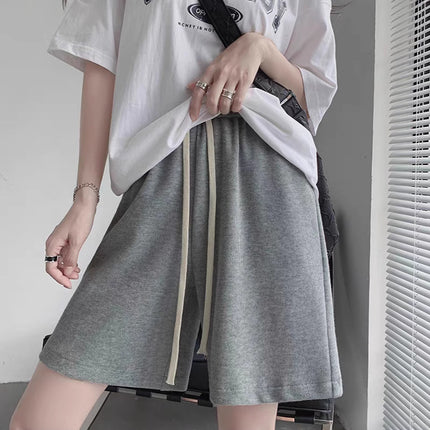 Women's Summer Loose Straight-Leg Sports Shorts, Hong Kong Style, Slimming, Casual, Trendy Ins Wide-Leg Mid-Length Gray Shorts, 5-Point Shorts