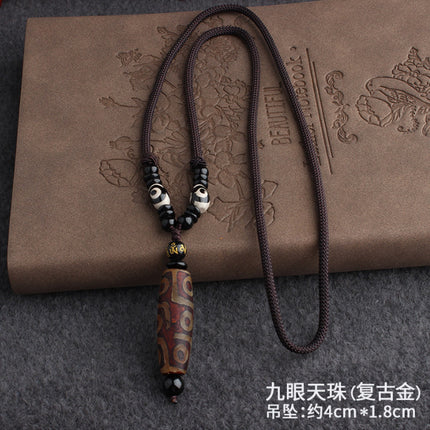 Natural Xizang Qibao Laojiu Eye Agate Tianzhu Wool Chain Chalcedony Necklace Pendant Live Supply Rope suit
