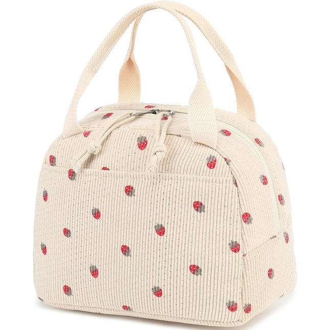 Cross-Border New Product Corduroy Printed Portable Lunch Bag Large Capacity Fresh-Keeping Lunch Bag Suitable for Outdoor Camping