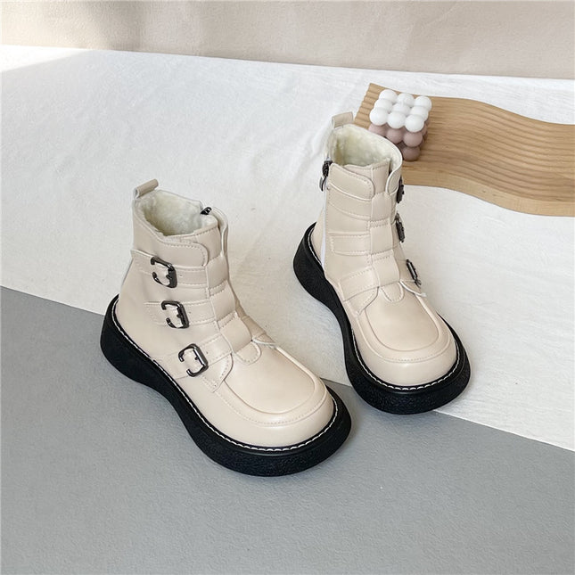 Z Autumn and Winter New Cotton Boots Short Thick-Soled Platform Shoes Forest Style College Style Small Leather Shoes Single Boots Short Martin Boots for Women
