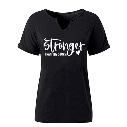 Amazon Cross-Border Spring and Summer New Product V-Neck Rolled Sleeves Stronger Than the Storm Letter Print