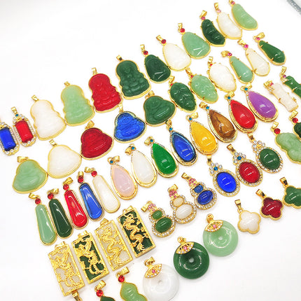 Ancient sand gold imitation jade gold-plated necklace jade brave Guanyin Buddha pendant live welfare drainage small gift supply