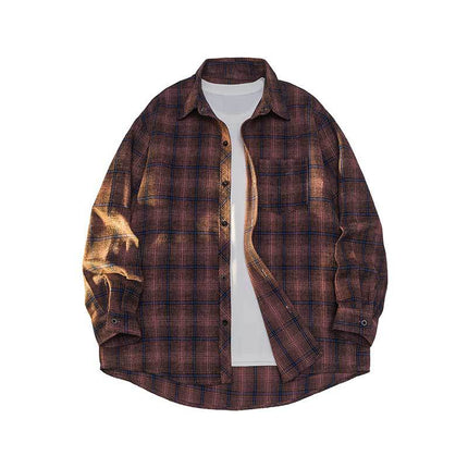 Cross-Border Foreign Trade Men's Long-Sleeved Plaid Shirts, Loose Jackets, Men's and Women's Shirts, Versatile and Handsome Men's Brushed Shirts