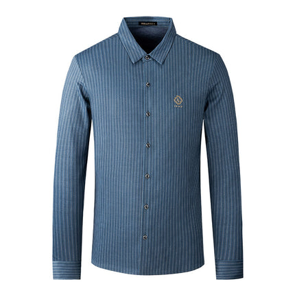 Emperor Paul Men's Vintage Vertical Striped Non-Iron Long Sleeve Shirt Men's Brushed Winter Casual Loose Lapel Shirt