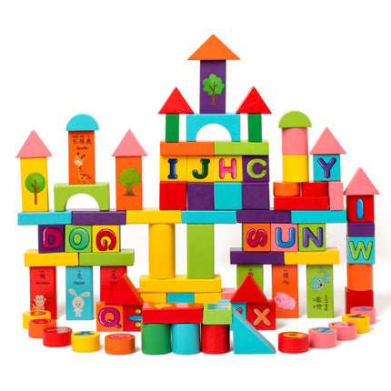 Baby Children's Wood Building Blocks Early Education Educational Assembled Solid Wood Boys and Girls Baby 1-2 Years Old 3-6 Barrel Wooden Toys