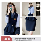 912 Blue Vest Blue Skirt Shirt with Bow tie / 3XL