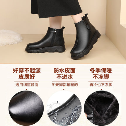 Mother's Shoes Winter Elderly Non-slip Cotton Shoes Autumn and Winter Warm Middle-aged Winter Short Boots Middle-aged Women's Shoes fleece-lined Leather Shoes
