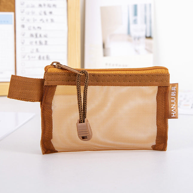 Korean Card Bag Vintage Transparent Grid Zipper Bag Storage Small Bag Bank Card Storage Bag Coin Coin Bag