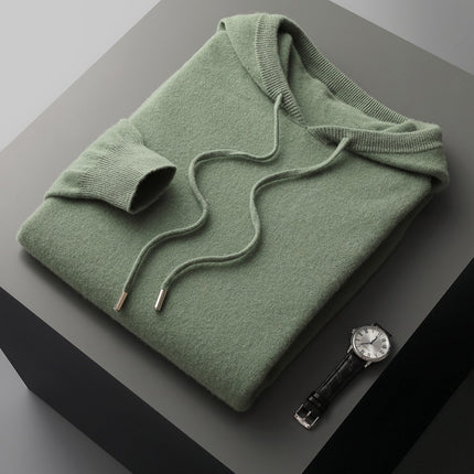 Cross-border Seamless Autumn and Winter New Wool Sweater Men's Hooded Sweater Solid Color Knitted Wool Hoodie Men's Sweater